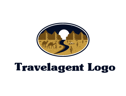 desert moon logo with camels and cactus
