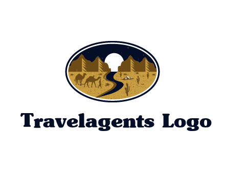 desert moon logo with camels and cactus