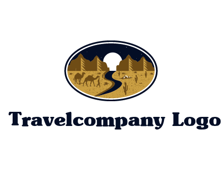 desert moon logo with camels and cactus
