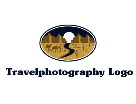 desert moon logo with camels and cactus