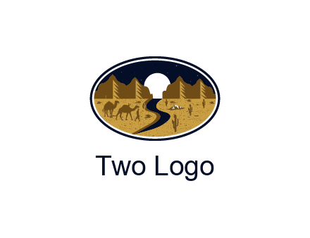 desert moon logo with camels and cactus