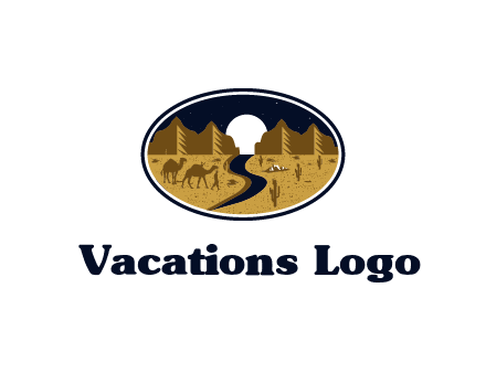desert moon logo with camels and cactus