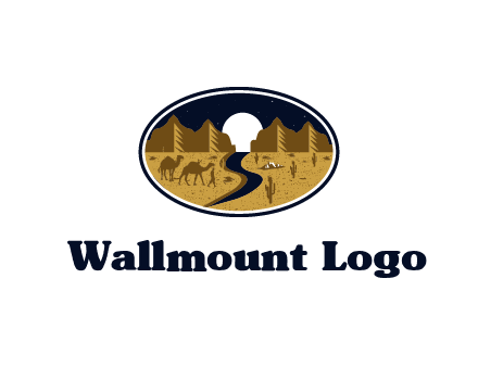 desert moon logo with camels and cactus