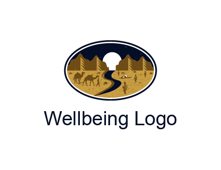 desert moon logo with camels and cactus