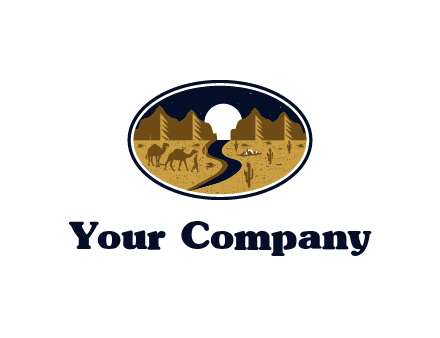 desert moon logo with camels and cactus