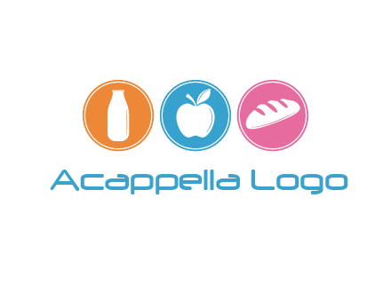 Groceries including apple, milk and bread each in a circle