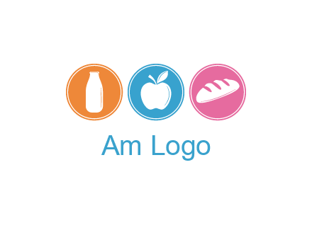 Groceries including apple, milk and bread each in a circle