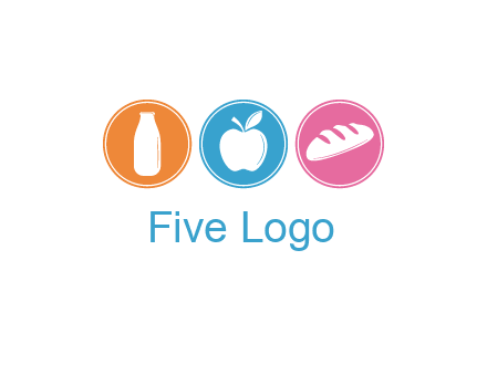 Groceries including apple, milk and bread each in a circle