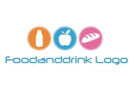 Groceries including apple, milk and bread each in a circle