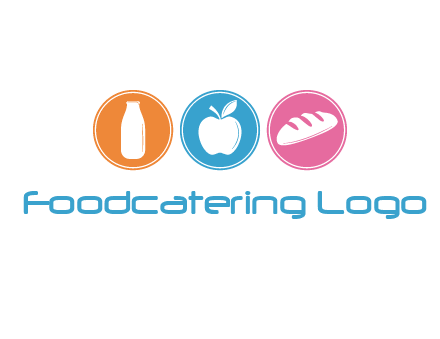 Groceries including apple, milk and bread each in a circle