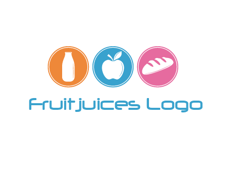 Groceries including apple, milk and bread each in a circle