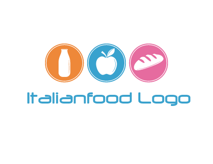 Groceries including apple, milk and bread each in a circle