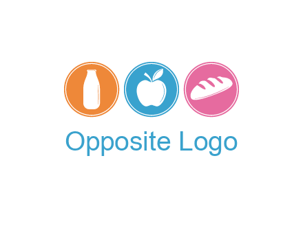 Groceries including apple, milk and bread each in a circle