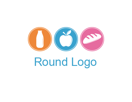 Groceries including apple, milk and bread each in a circle