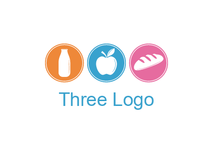 Groceries including apple, milk and bread each in a circle