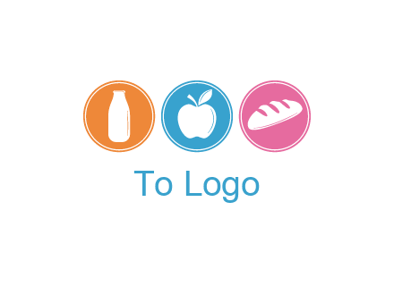 Groceries including apple, milk and bread each in a circle