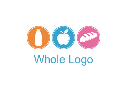 Groceries including apple, milk and bread each in a circle