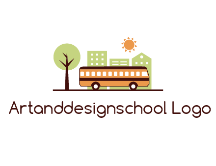 school bus driving through the city on a sunny day