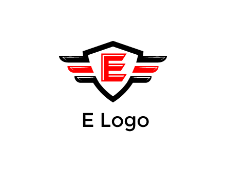 letter E in a shield over 3 stripes