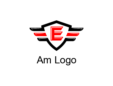 letter E in a shield over 3 stripes