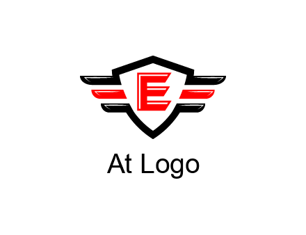 letter E in a shield over 3 stripes