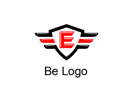 letter E in a shield over 3 stripes