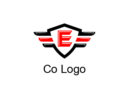 letter E in a shield over 3 stripes
