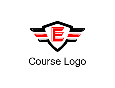 letter E in a shield over 3 stripes