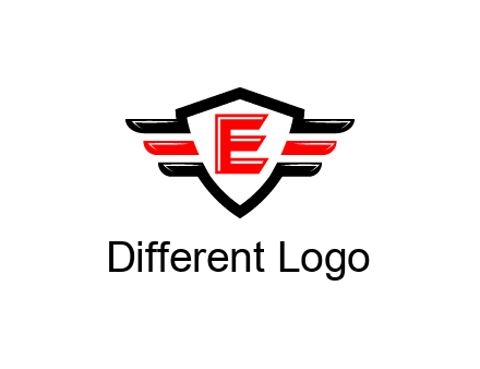 letter E in a shield over 3 stripes