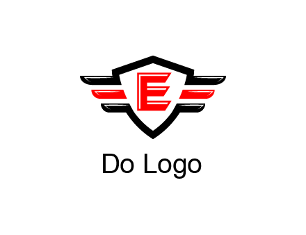 letter E in a shield over 3 stripes