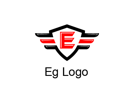 letter E in a shield over 3 stripes
