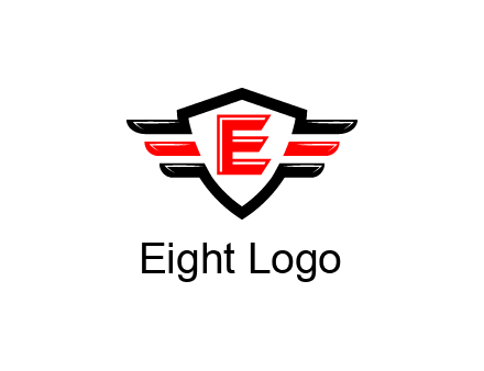 letter E in a shield over 3 stripes