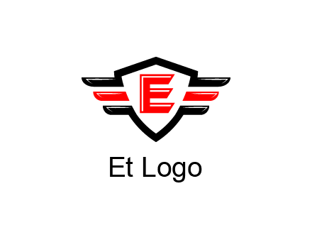 letter E in a shield over 3 stripes