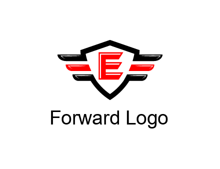 letter E in a shield over 3 stripes