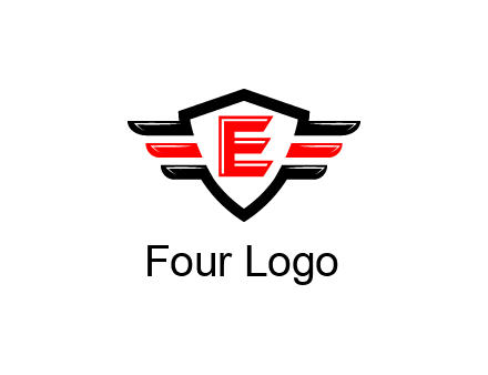 letter E in a shield over 3 stripes