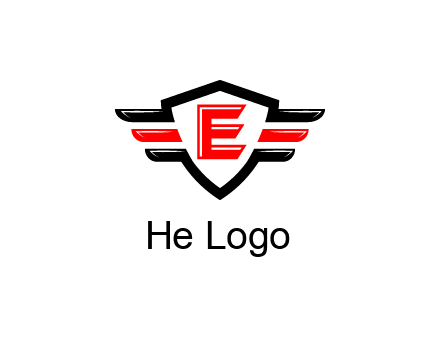 letter E in a shield over 3 stripes