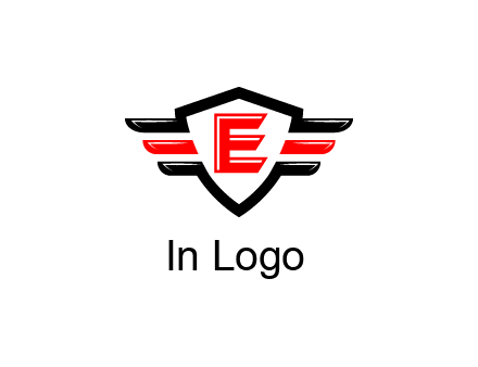 letter E in a shield over 3 stripes