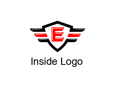 letter E in a shield over 3 stripes
