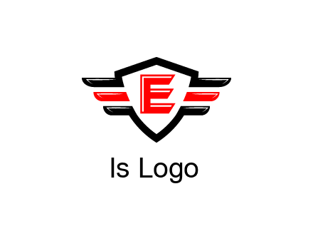 letter E in a shield over 3 stripes