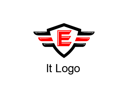 letter E in a shield over 3 stripes