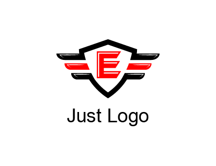 letter E in a shield over 3 stripes
