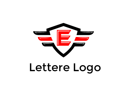 letter E in a shield over 3 stripes