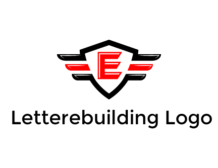letter E in a shield over 3 stripes