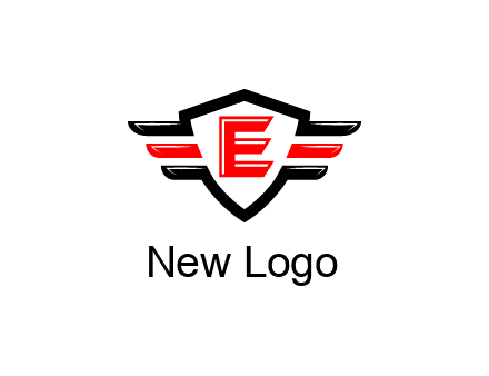 letter E in a shield over 3 stripes