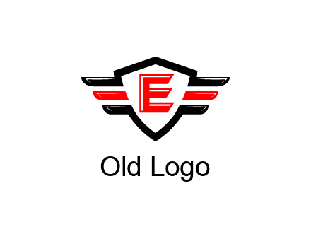 letter E in a shield over 3 stripes