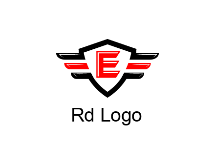 letter E in a shield over 3 stripes