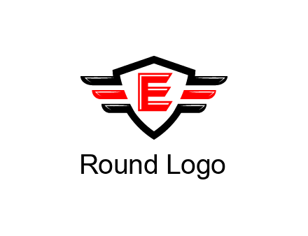 letter E in a shield over 3 stripes