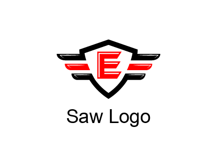 letter E in a shield over 3 stripes
