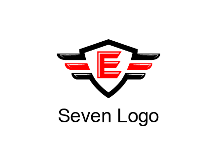letter E in a shield over 3 stripes