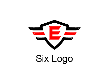 letter E in a shield over 3 stripes